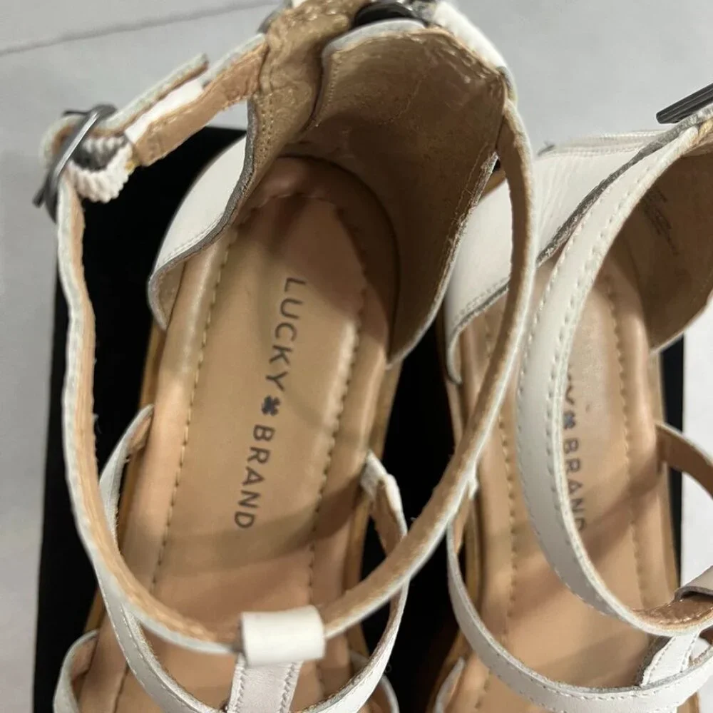 Lucky Brand LK-Elian Leather Strappy Sandals T-Strap White 6.5